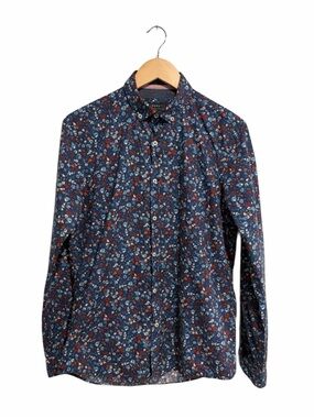 Zara Men's Navy Blue Floral Button-Down Shirt 100% Cotton
